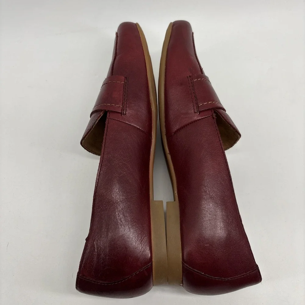 Born Branca Loafer Womens 7.5 Burgundy Leather Square Toe Career Academia Preppy
